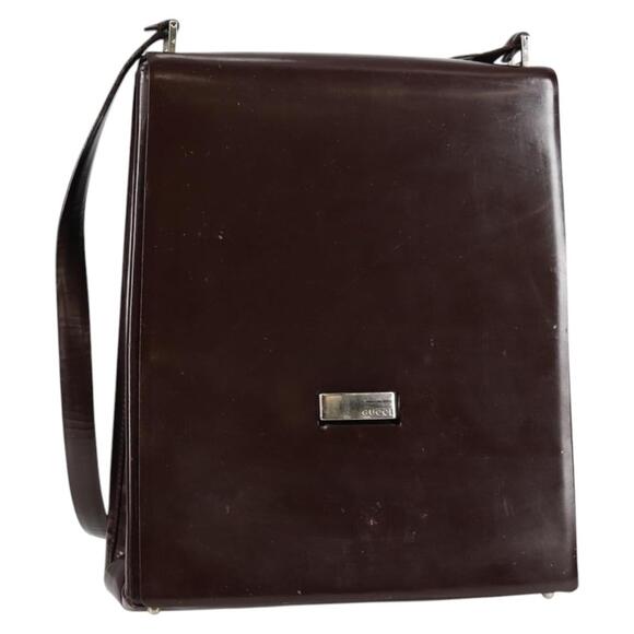 GUCCI Shoulder Bag Patent Leather Brown Silver 002 2046 002 2046 - Picture 1 of 16